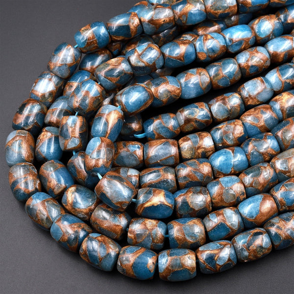 Impression Jasper Smooth Drum Barrel Beads Aka Copper Turquoise Jasper 15.5&quot; Strand