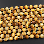 Natural Blonde Tiger&#39;s Eye 8mm 10mm Beads Faceted Energy Prism Double Terminated Points 15.5&quot; Strand