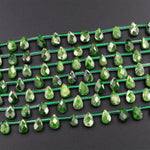 Faceted Natural Chrome Diopside Teardrop Beads Top Side Drilled Real Genuine Green Gemstone Good For Earrings 15.5&quot; Strand
