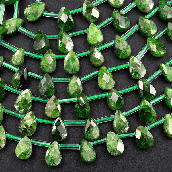 Faceted Natural Chrome Diopside Teardrop Beads Top Side Drilled Real Genuine Green Gemstone Good For Earrings 15.5&quot; Strand
