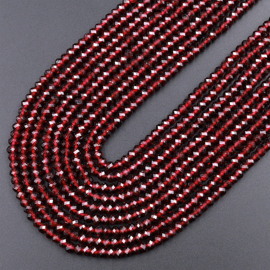 AAA Natural Red Garnet Faceted 3mm 4mm Rondelle Beads Micro Laser Diamond Cut Gemstone 15.5&quot; Strand