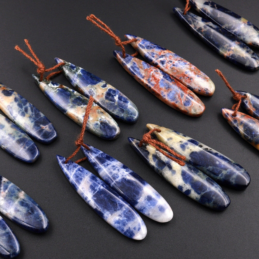 Natural Multicolor Orange Sodalite Teardrop Earring Pair Drilled Cabochon Matched Gemstone Beads