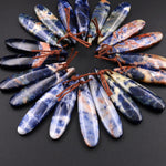 Natural Multicolor Orange Sodalite Teardrop Earring Pair Drilled Cabochon Matched Gemstone Beads