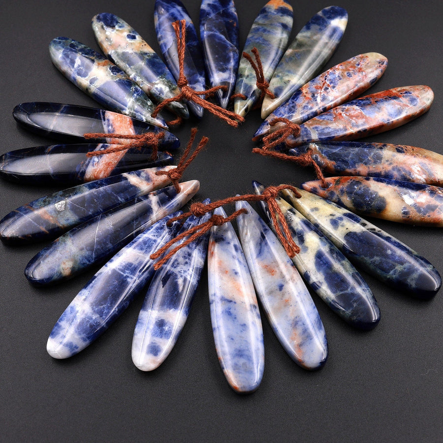 Natural Multicolor Orange Sodalite Teardrop Earring Pair Drilled Cabochon Matched Gemstone Beads