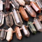 Natural Phantom Lodalite Quartz Beads Faceted Double Terminated Points Side Drilled Pendant 15.5&quot; Strand