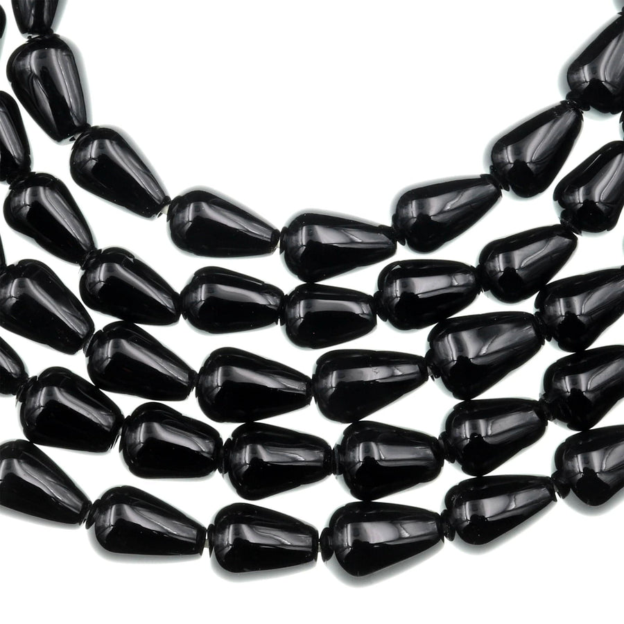 AAA Natural Black Onyx Smooth Teardrop Beads 9x6mm Good For Earrings Natural Black Gemstones 15.5&quot; Strand