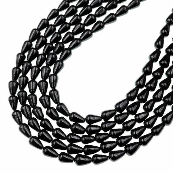 AAA Natural Black Onyx Smooth Teardrop Beads 9x6mm Good For Earrings Natural Black Gemstones 15.5&quot; Strand