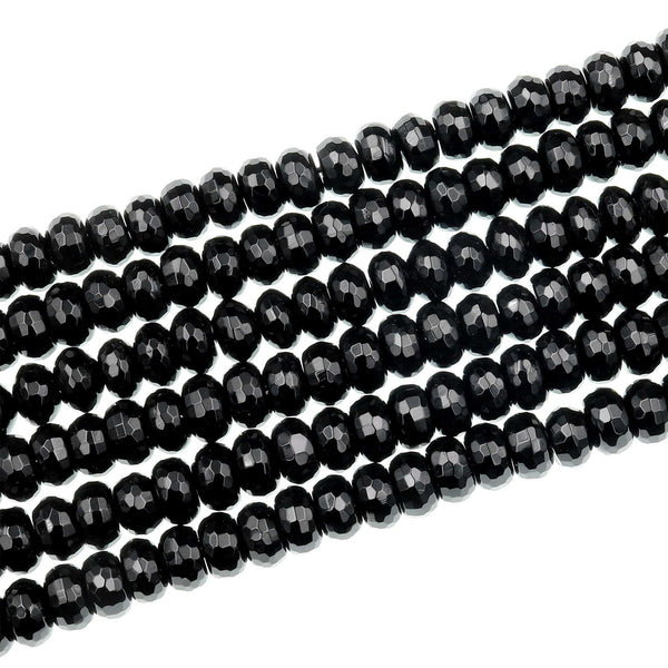 AAA Faceted Natural Black Onyx Rondelle Beads Faceted 6mm 8mm 10mm High Quality Natural Black Gemstone 15.5&quot; Strand
