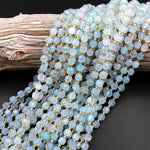 Natural Sea Blue Chalcedony 6mm Beads Faceted Energy Prism Double Terminated Point Cut 15.5&quot; Strand