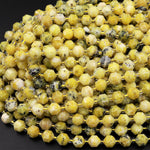 Faceted Natural Yellow Turquoise 8mm 10mm Beads Energy Prism Double Terminated Point Cut 15.5&quot; Strand