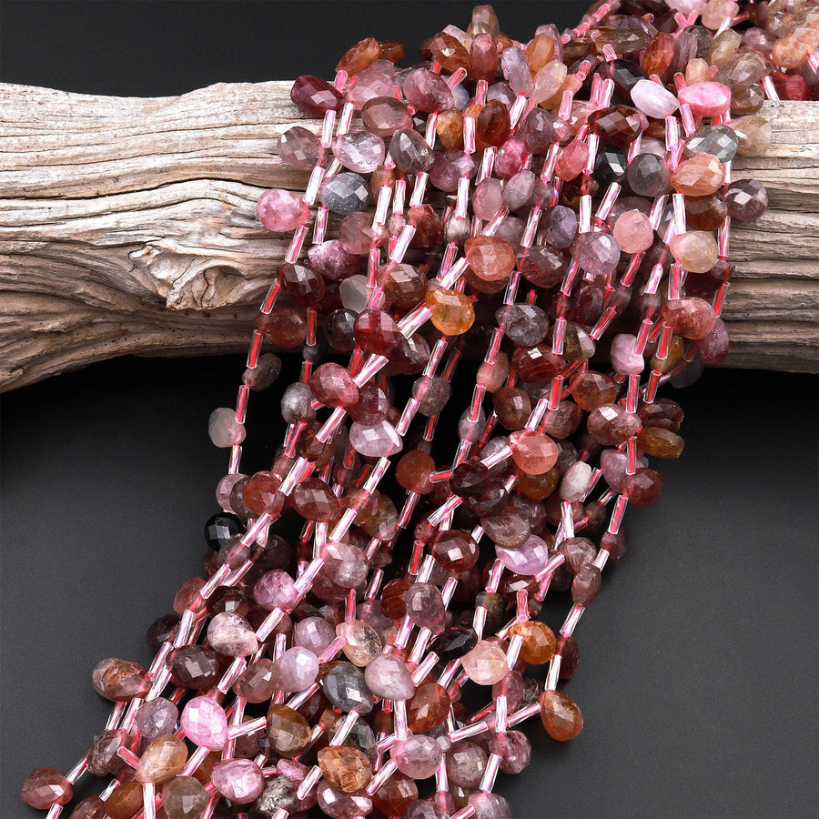 Faceted Natural Pink Spinel Teardrop Briolette Beads Real Genuine Colorful Multicolor Spinel Gemstone 15.5&quot; Strand