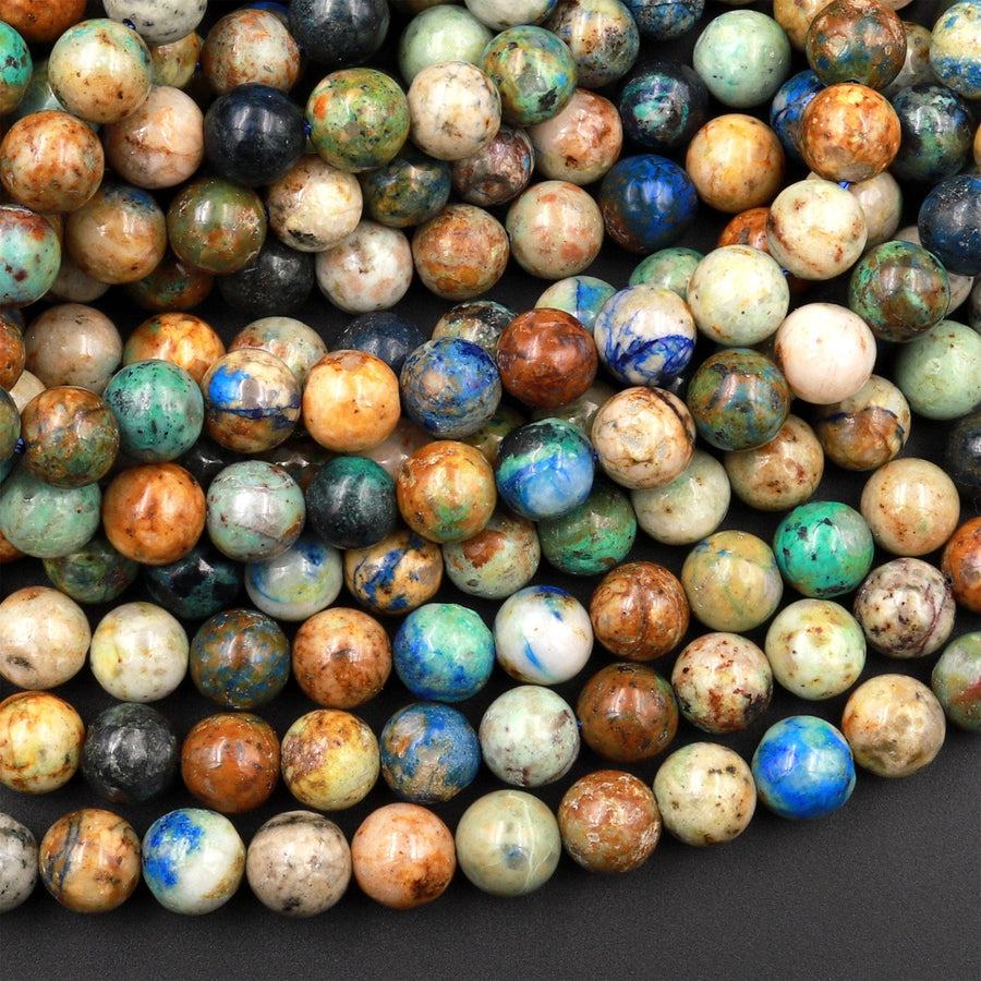 Real Genuine Natural Azurite Chrysocolla Smooth 6mm 8mm 10mm Round Beads Rare Energy Stone 15.5&quot; Strand
