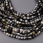 Natural Golden Obsidian Faceted 4mm 6mm Cube Dice Square Beads Micro Faceted Laser Diamond Cut 15.5" Strand