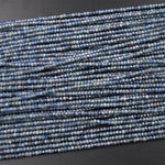 AA Natural Blue Sapphire Faceted 3mm Rondelle Beads Micro Laser Diamond Cut Genuine Gemstone 15.5&quot; Strand