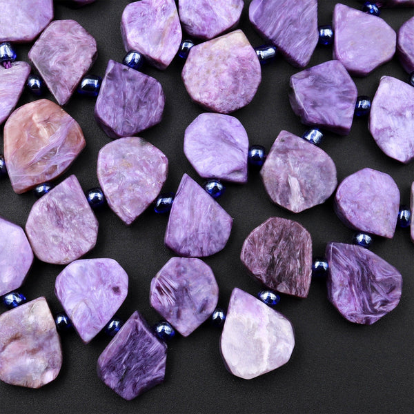 Natural Russian Purple Charoite Teardrop Beads Freeform 15.5&quot; Strand