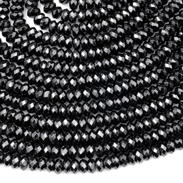 AAA Faceted Natural Black Onyx Rondelle Beads Faceted 6mm 8mm 10mm High Quality Natural Black Gemstone 15.5&quot; Strand