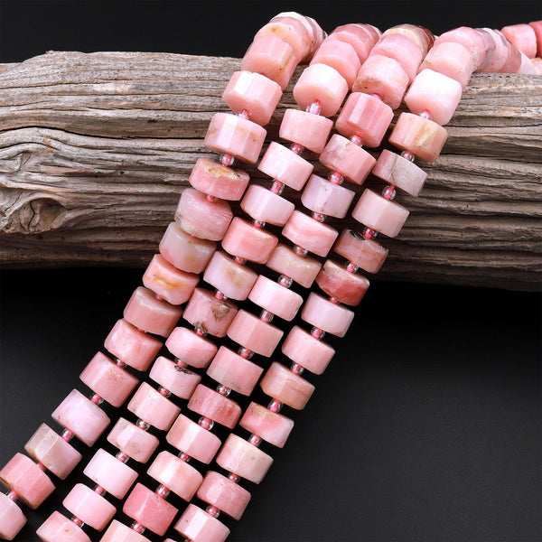 AAA Natural Peruvian Pink Opal Faceted Rondelle Wheel Beads Pink Opal Faceted Saucer Center Drilled Disc 15.5&quot; Strand