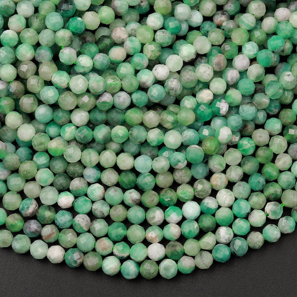 Real Genuine Natural Green Emerald Gemstone Faceted 4mm Round Beads Laser Diamond Cut Gemstone May Birthstone 15.5&quot; Strand