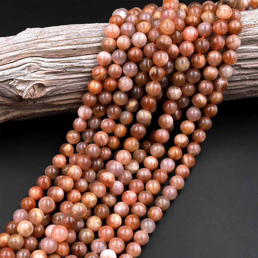 Fiery Natural Sunstone Round Beads 6mm 8mm 10mm 15.5&quot; Strand