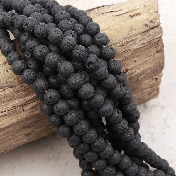 Large Hole Beads Natural Black Lava 8mm 10mm Round Beads Big 2.5mm Hole 8&quot; Strand