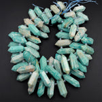 Natural Russian Amazonite Double Terminated Points Beads Top Side Drilled Sea Blue Gemstone 15.5&quot; Strand