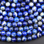 Genuine 100% Natural Blue Lapis 4mm 6mm 8mm 10mm Round Beads With White Calcite Golden Pyrite Matrix 15.5&quot; Strand