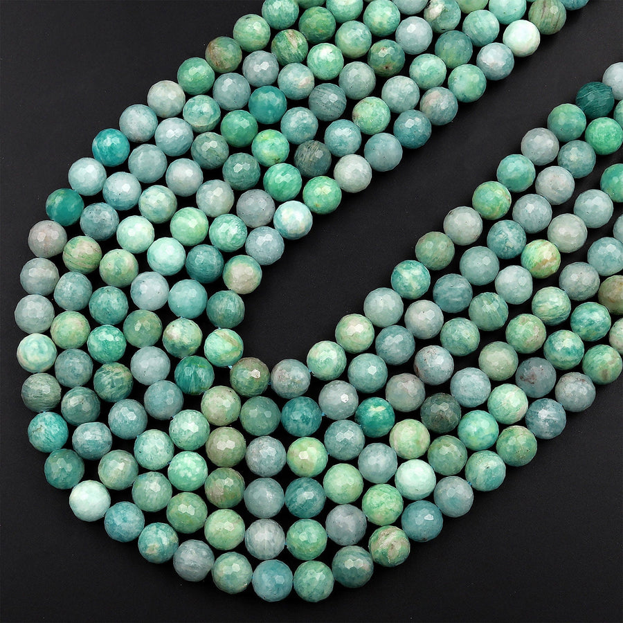 Faceted Peruvian Amazonite Round Beads 6mm 7mm 8mm Sea Green Gemstone 15.5&quot; Strand