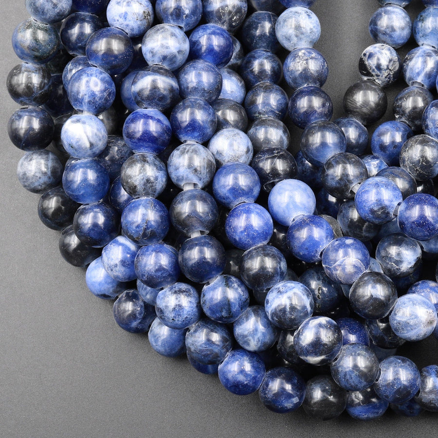 Large Hole Beads 2.5mm Drill Natural Blue Sodalite 8mm 10mm Round Beads 8&quot; Strand