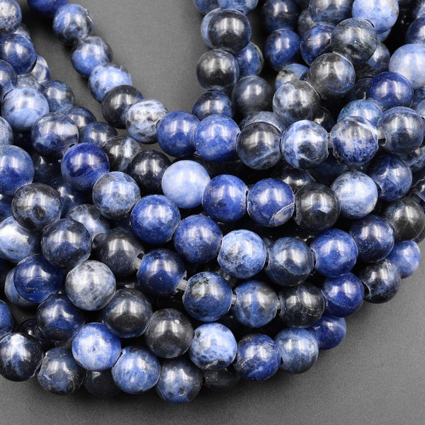 Large Hole Beads 2.5mm Drill Natural Blue Sodalite 8mm 10mm Round Beads 8&quot; Strand