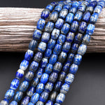 Natural Blue Lapis Drum Barrel Beads With Pyrite Calcite Matrix 15.5&quot; Strand