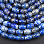 Natural Blue Lapis Drum Barrel Beads With Pyrite Calcite Matrix 15.5&quot; Strand