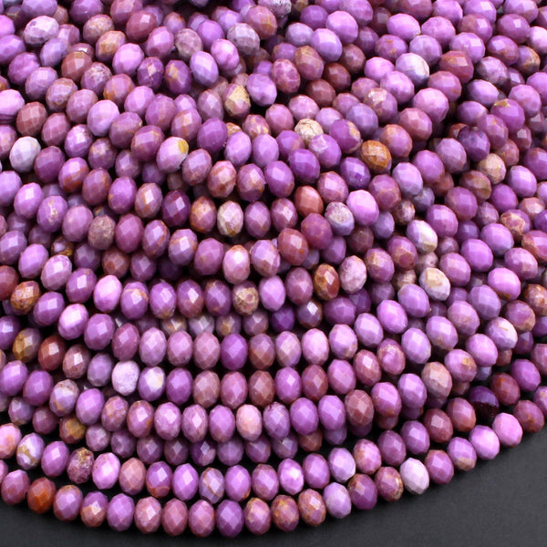 AA Natural Phosphosiderite Faceted 4mm 5mm Rondelle Beads Micro Laser Cut Lilac Purple Gemstone 15.5" Strand