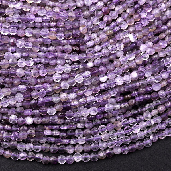 Faceted Natural Light Purple Amethyst Coin Beads 2mm 3mm Flat Disc Dazzling Micro Diamond Cut Gemstone 15.5" Strand
