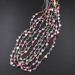 Faceted Tourmaline Heart Beads 8mm Top Side Drilled Natural Multicolor Watermelon Pink Green Blue Yellow Gemstone 18" Strand