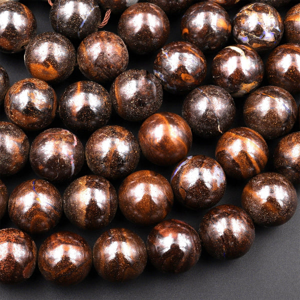 Natural Australian Boulder Opal Round Beads 7mm 8mm 10mm 12mm 15.5" Strand