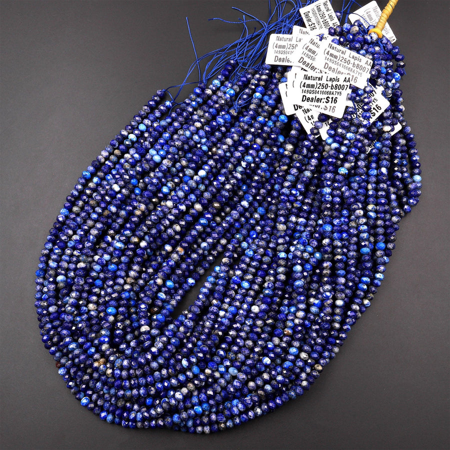 Faceted Natural Blue Lapis Lazuli Rondelle Beads 4mm 6mm 15.5" Strand