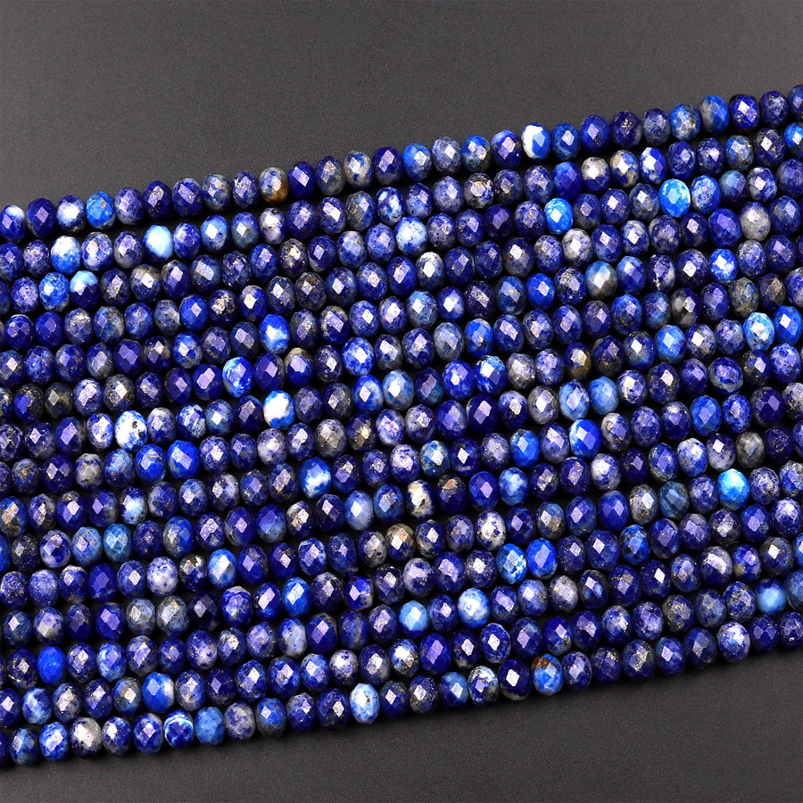 Faceted Natural Blue Lapis Lazuli Rondelle Beads 4mm 6mm 15.5" Strand
