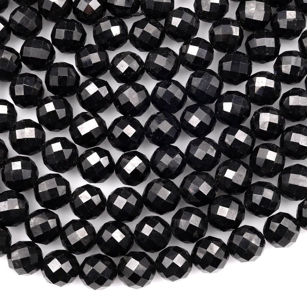AAA Genuine Natural Black Tourmaline Beads Faceted 6mm 8mm Round Beads High Quality Sparkling Black Gemstone 15.5" Strand