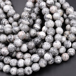 Large Hole Beads 2.5mm Drill Natural Gray Map Jasper 8mm 10mm Round Beads 8&quot; Strand