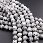 Large Hole Beads 2.5mm Drill Natural Gray Map Jasper 8mm 10mm Round Beads 8&quot; Strand