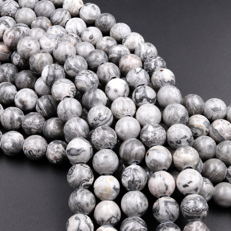 Natural Marble Beads, round, white black, approx 10mm dia (GB13815-10MM) 