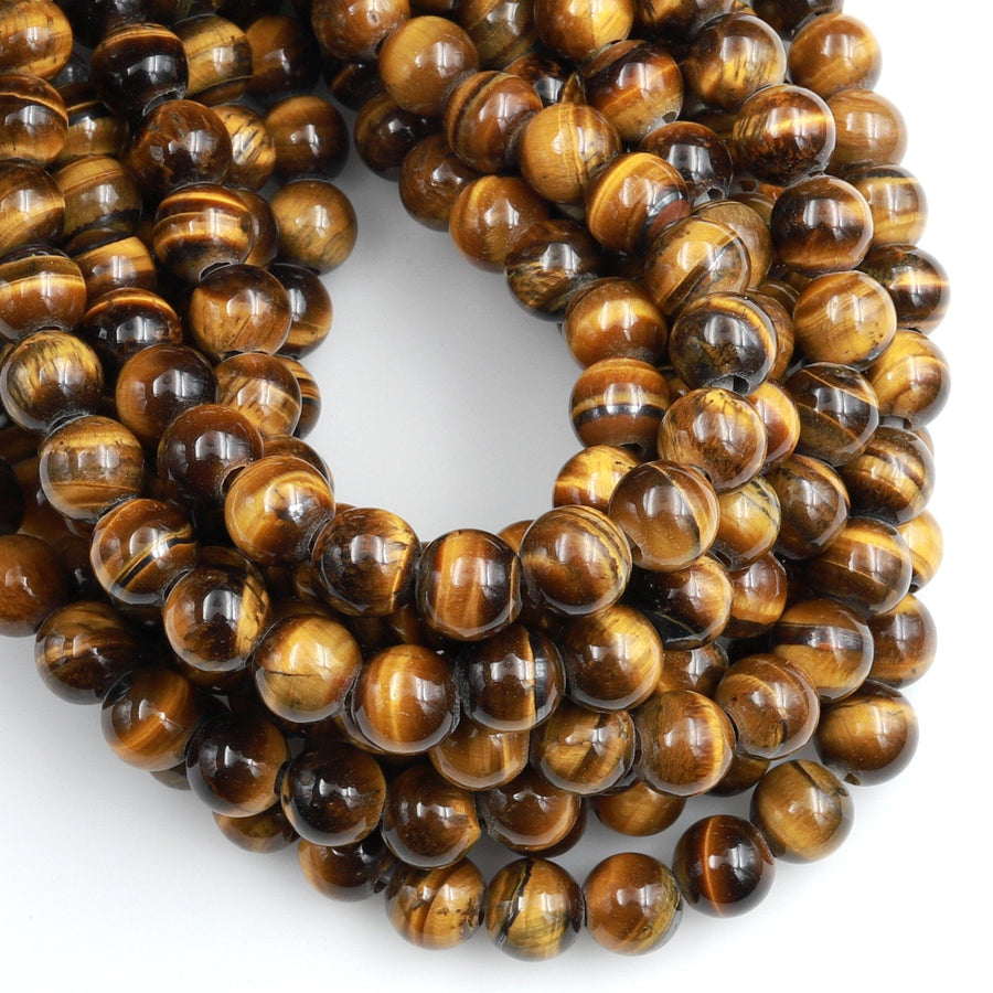 Large Hole Beads 2.5mm Drill Natural Golden Brown Tiger&#39;s Eye 8mm 10mm Round Beads 8&quot; Strand