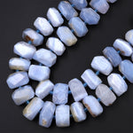 Natural Blue Lace Agate Beads Faceted Rectangle Blue Chalcedony 15.5&quot; Strand