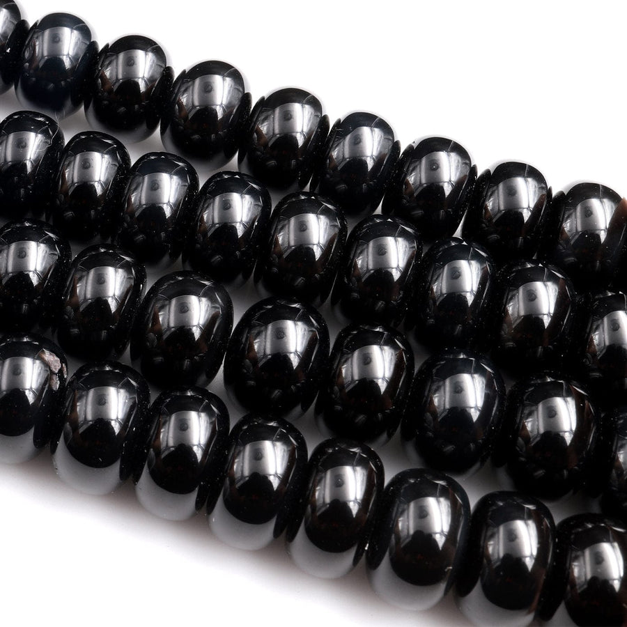 Large 16mm Natural Black Onyx Rondelle Beads High Quality Natural Black Gemstone 15.5&quot; Strand