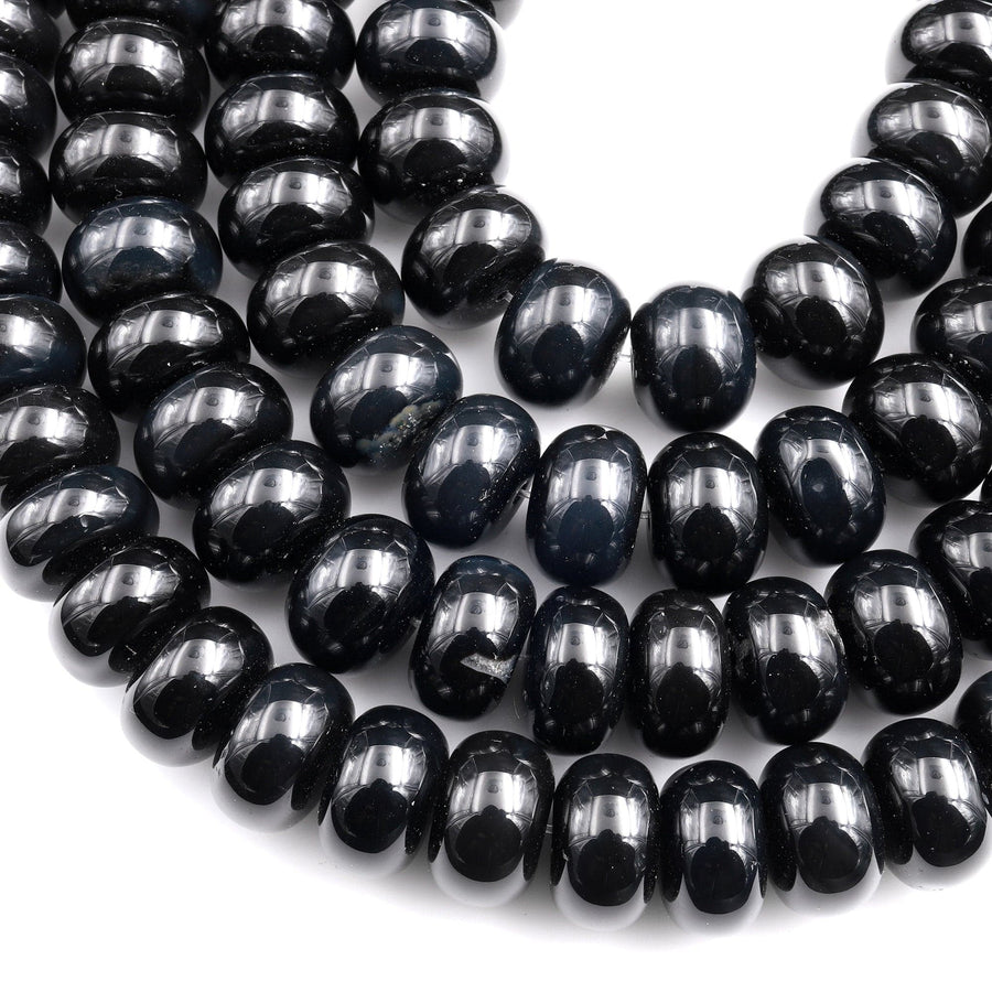 Large 16mm Natural Black Onyx Rondelle Beads High Quality Natural Black Gemstone 15.5&quot; Strand