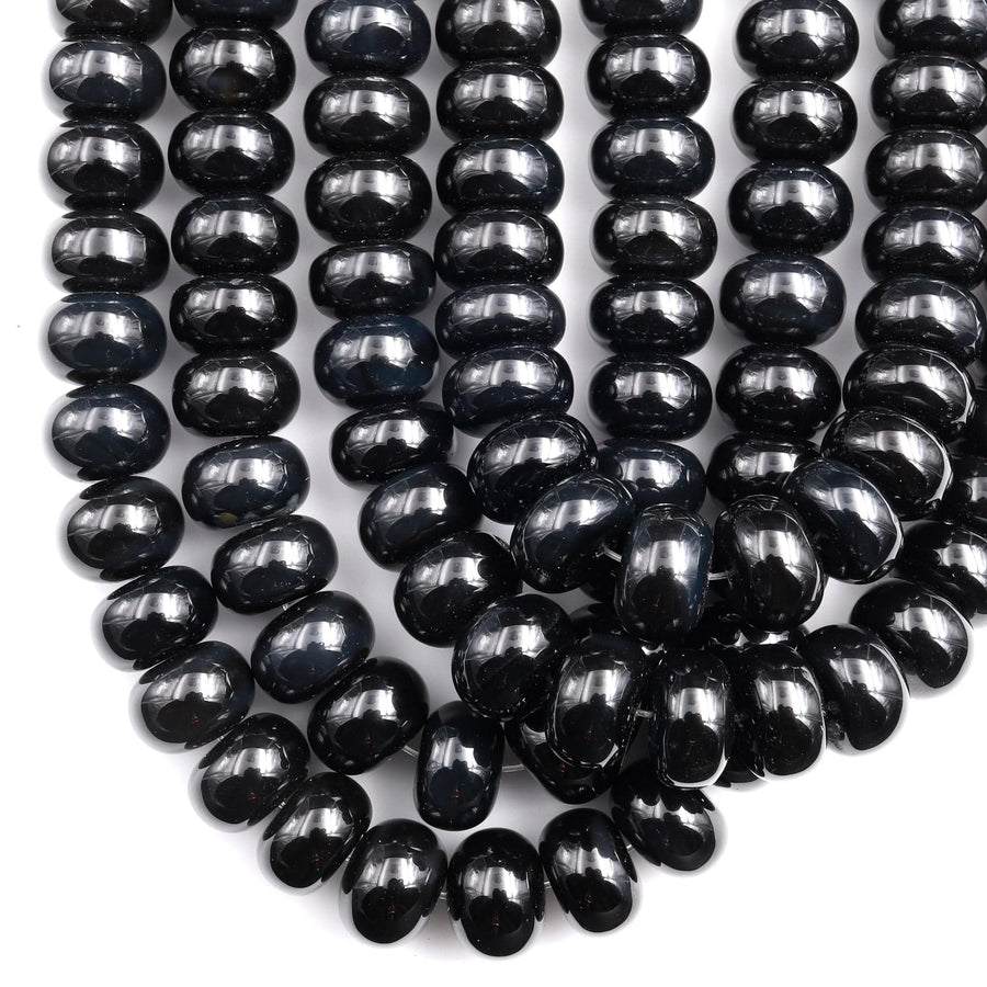 Large 16mm Natural Black Onyx Rondelle Beads High Quality Natural Black Gemstone 15.5&quot; Strand