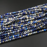 Faceted Natural Blue Lapis Lazuli Rondelle Beads 4mm 6mm Pyrite White Calcite Matrix 15.5" Strand