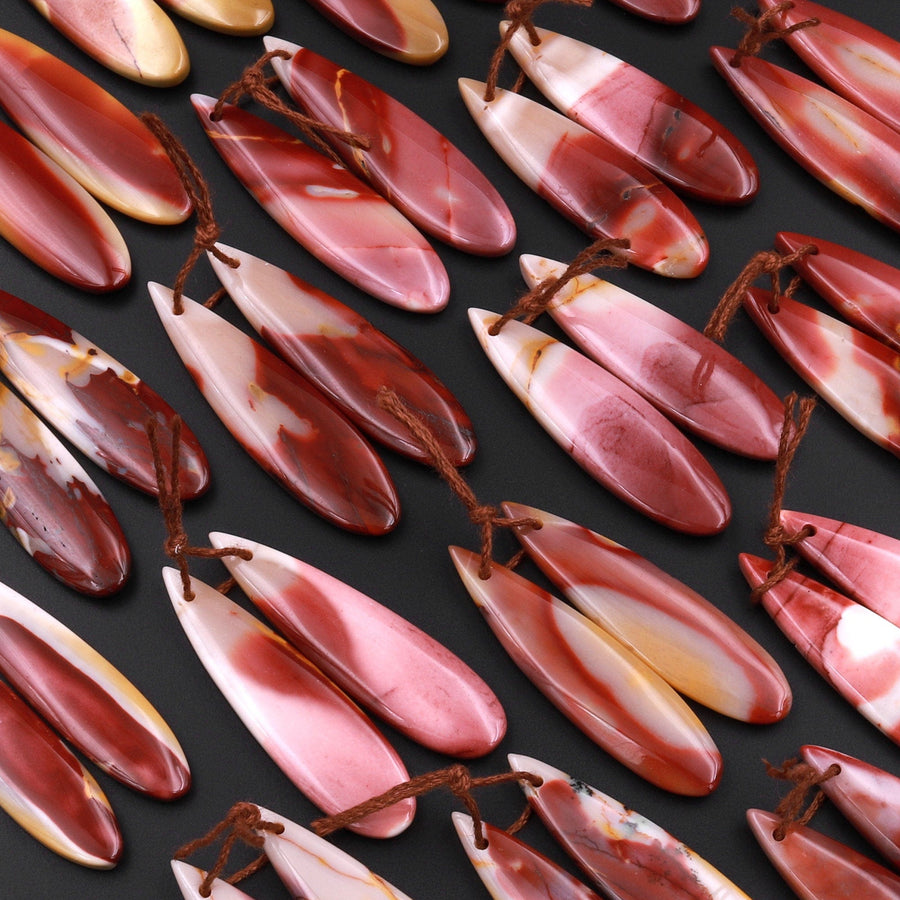 Drilled Australian Mookaite Jasper Earring Pair Matched Teardrop Gemstone Earrings Bead Pair Burgundy Maroon Red Colors