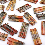 Natural Red Creek Jasper Rectangle Earring Pair Cabochon Cab Drilled Long Rectangle Matched Gemstone Bead Pair Aka Multicolor Picasso Jasper