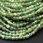 Rare Natural Green Apatite  Micro Faceted 4mm Cube Dice Square Beads 15.5" Strand